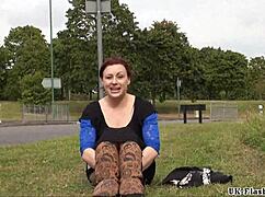 Isabel Dean Toys Her Shaved Pussy in Public for Orgasm