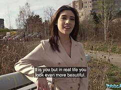 public agent super sexy brunette shows off her tits and ass and suck and fucks