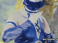 kitana sharing hard dick with warrior besties in cosplay uniform