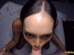 Busty ladyboy Amy takes bareback anal deep inside