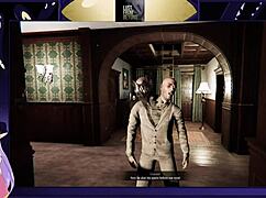 Bodybuilder brunette with big tits in game