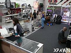 Horny Couple Has Rough Sex and Ball Licking in Shop