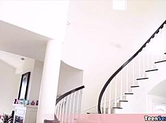 My tiny 18+ gf versus huge tall stepmother and a strap on dildo