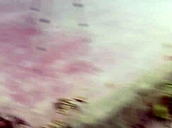 Risky bent-over cum in mouth