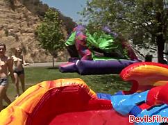 Hey, Watch These Lesbians Lick Pussy Outdoors in Wild Group Fun!