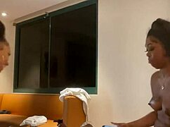 Party with ebony pornstars in rough blowjob and deepthroat threesome