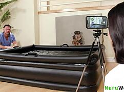 Naughty Big Tit Brunette Masseuse Films Wet Naked Nuru Massage Seth Gamble Gal Ritchie