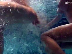 Katka And Barbara Lesbian Teens Bounce Tits Underwater In Pool.