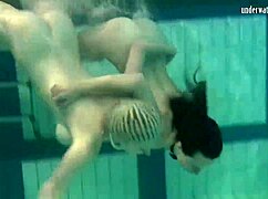 Katka And Barbara Lesbian Teens Bounce Tits Underwater In Pool.