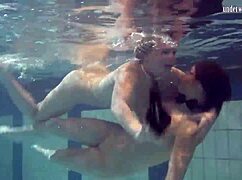 Katka And Barbara Lesbian Teens Bounce Tits Underwater In Pool.