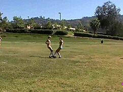 Sporty chicks have lustful lesbian group sex after practicing