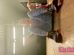 Blonde masturbates in gym bathroom