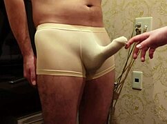 Femdom Bitch Roughly Rubs Glans Until Weak Cock Cums