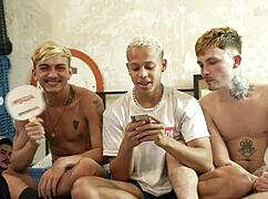 Bastidores: Kevin and Ethan in Brazilian interracial threesome backstage.