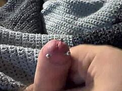 BDSM man with big piercing shoots first cumshot. The news reveals his intense solo session.