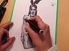 quick sketch of a hot sexy girl in latex with markers