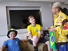 Bastidores: Kevin and Ethan in Brazilian interracial threesome backstage.