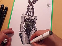 quick sketch of a hot sexy girl in latex with markers