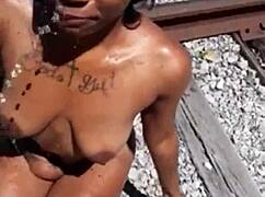 Fisherman stumbles on runaway stripper and covers her in dirty public action