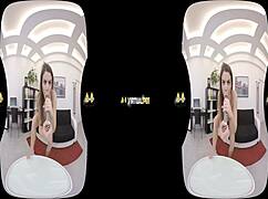 Virtualpee features a dildo-loving brunette in a realistic european setting