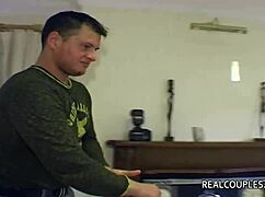 Husband toys and dominates his british milf wife, fingering her blonde assfucking in european amateur fun