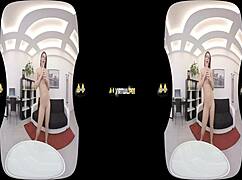 Virtualpee features a dildo-loving brunette in a realistic european setting