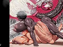 Ebony futa UNLOADS lumpy sperm from curvy monster dick