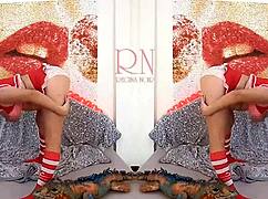 Schoolgirl in sexy uniform dances, strips panties, plays with big iguana toy Regina