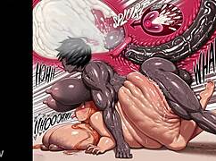 Ebony futa UNLOADS lumpy sperm from curvy monster dick
