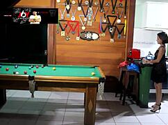 the woman and her friend win the billiard game