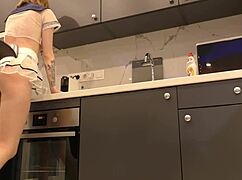 Hot Tight Pussy Latvian Redhead Lilly Shows Off in Transparent Miniskirt. See Through Top Reveals Stunning Ass and Tits in Kitchen.