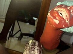 Stocking and deep throating my sextoy like a slave till it gets nasty