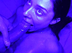 latina babe in blue light room