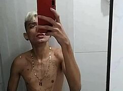 after soccer game amateur guy goes to bathroom to masturbate solo