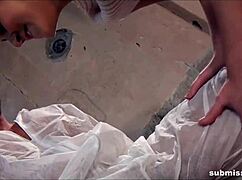 Babe wanks big cock until it cums