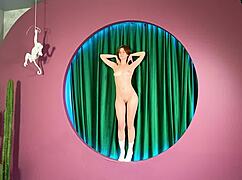 Naked outdoor broadcast reveals shaved pussy and natural tits