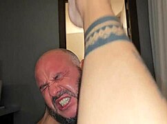 Mature bodybuilder milf gives hardcore footjob and deepthroat with big tits