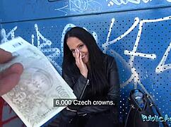 Brunette student fucks outdoors first time