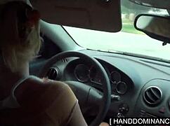 Blondie jerks off her step-dad's big cock