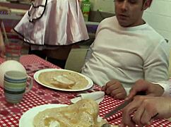 Gangbang at the diner with blondes and big tits in rough action