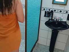 Hidden Camera in Bathroom Catches Latina Undressing Before Accidental Sex