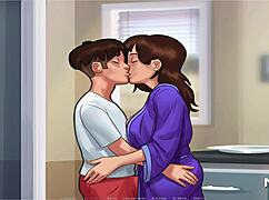 Mature enjoys jerking off cock in game