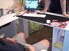 Naughty Secretary Sucks Boss's Cock During Zoom Meeting, Swallowing Cum