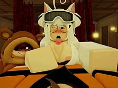 Roblox slut offers boob job and rides cock enticingly.