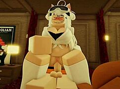 Roblox slut offers boob job and rides cock enticingly.