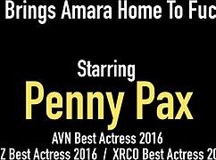 Penny Pax loves sucking tits in heels, bent over for doggystyle threesome in lingerie, riding cock passionately.