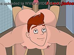 in the cabin, the big-assed gay cartoon character relaxes