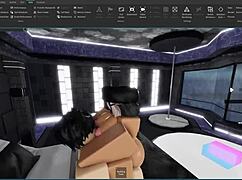 A slut gets roughly fucked doggystyle by a femboy on Roblox.