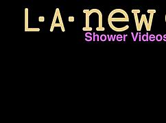 Pretty blonde model takes shower