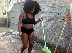 neighbor's latina pussy surprise with big cock cum